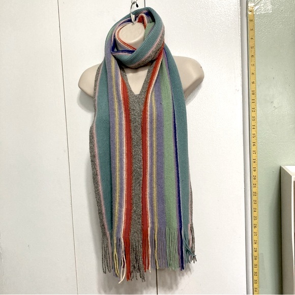 WILLIAM BRUNTON Hand Knits Made in Scotland Rainbow Stripes WOOL Scarf 8.5 x 80" - Picture 2 of 15